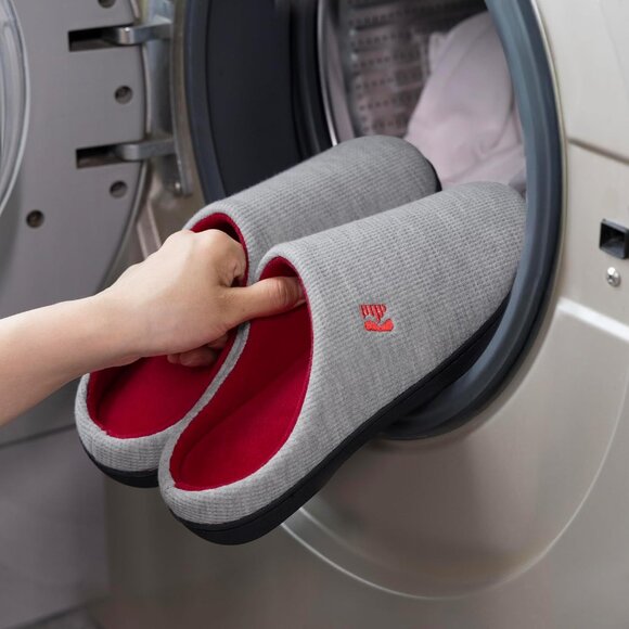 Women's Light Gray/Red  Two-Tone Comfy Memory Foam Slipper  Indoor House Shoes - Picture 6 of 6